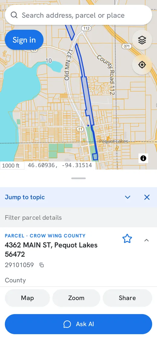 The same parcel on the PublicGIS map on a phone
